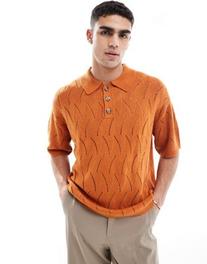 ASOS DESIGN - Oversized orange poloskjorte i pointelle-strik på tilbud til 289 kr. hos Asos