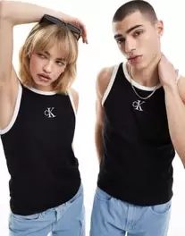 Calvin Klein Jeans - Sort tanktop med ringerdetaljer og monogramlogo - Kun hos ASOS på tilbud til 202 kr. hos Asos