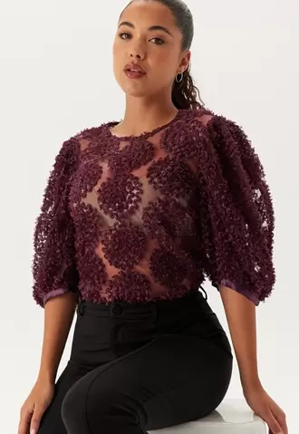 3D Flower Puff Sleeve Blouse på tilbud til 499 kr. hos Bubbleroom