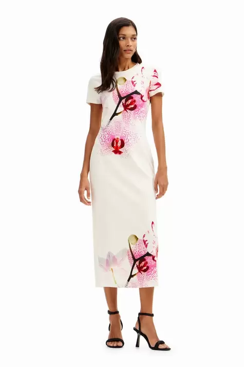 New collection M. Christian Lacroix orchid midi dress på tilbud til 1099 kr. hos Desigual