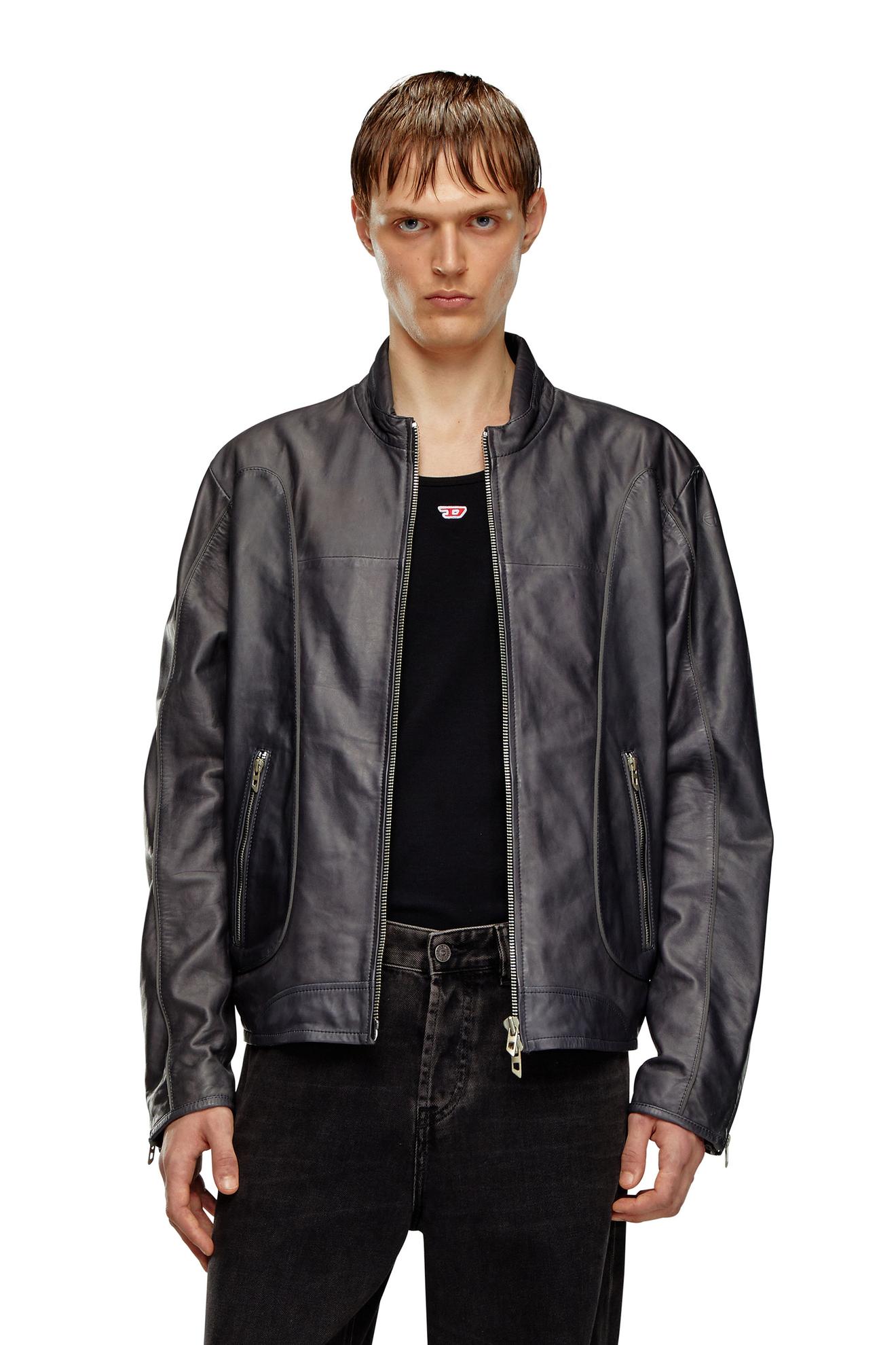 Leather biker jacket with piping på tilbud til 3500 kr. hos Diesel