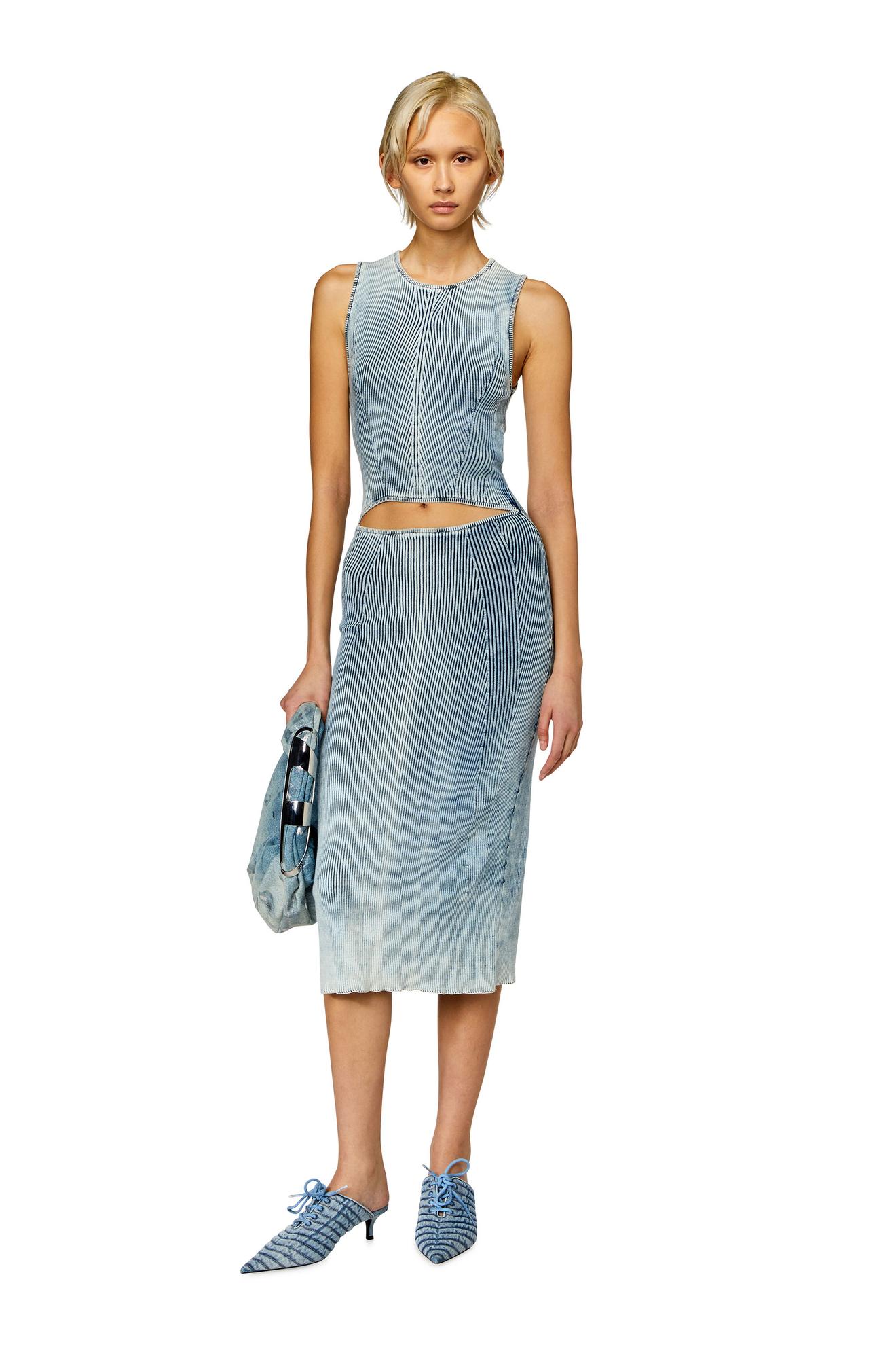 Cut-out midi dress in indigo cotton knit på tilbud til 4100 kr. hos Diesel
