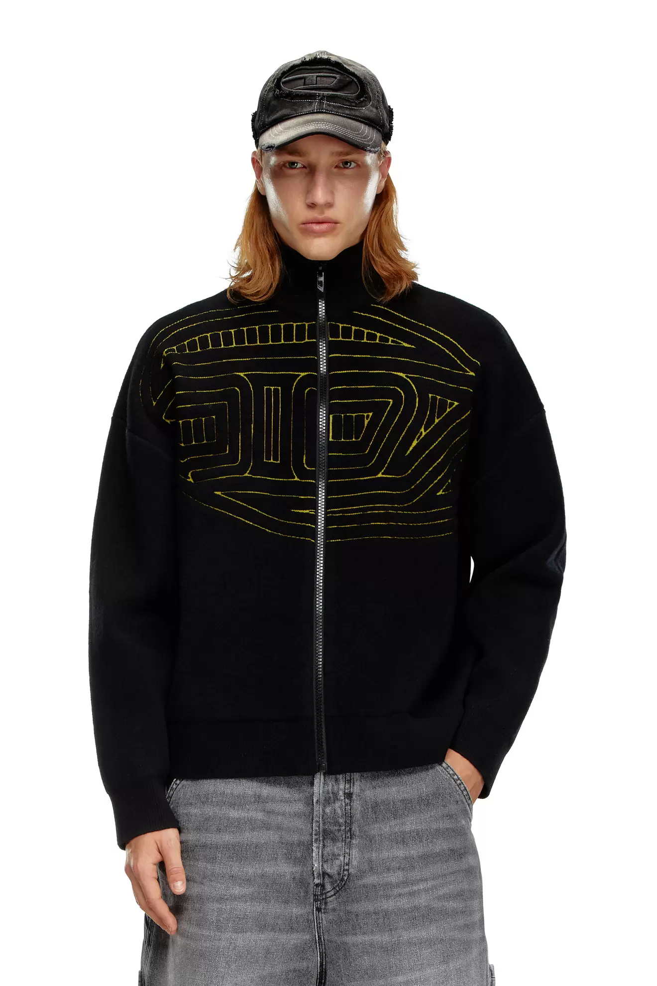 Wool-blend zip sweater with graphic logo på tilbud til 3200 kr. hos Diesel