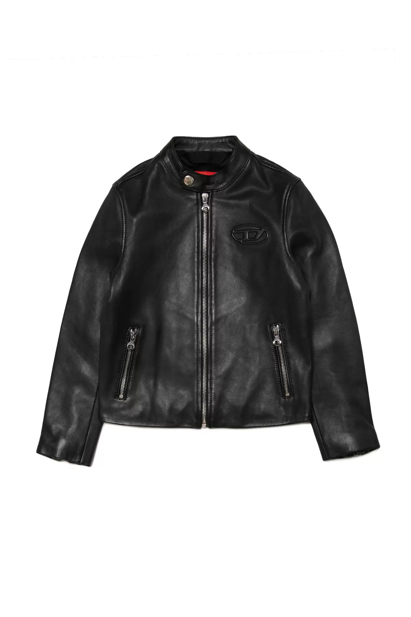 Leather biker jacket with embossed logo på tilbud til 3954 kr. hos Diesel