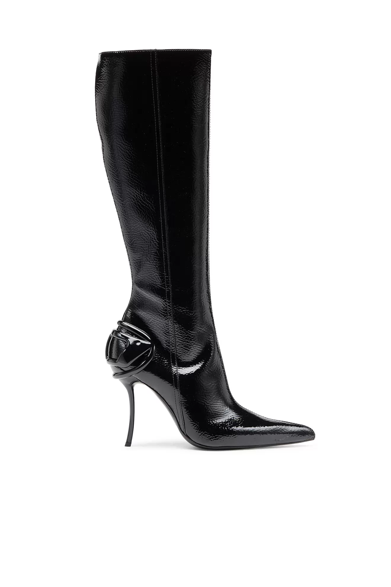 D-Ten&Half-Glossy knee-high boots with curved heel på tilbud til 6700 kr. hos Diesel