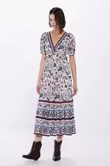 Floral border print midi dress på tilbud til 19,99 kr. hos Springfield