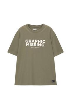 Kakifarvet T-shirt med grafik på tilbud til 129 kr. hos Pull & Bear