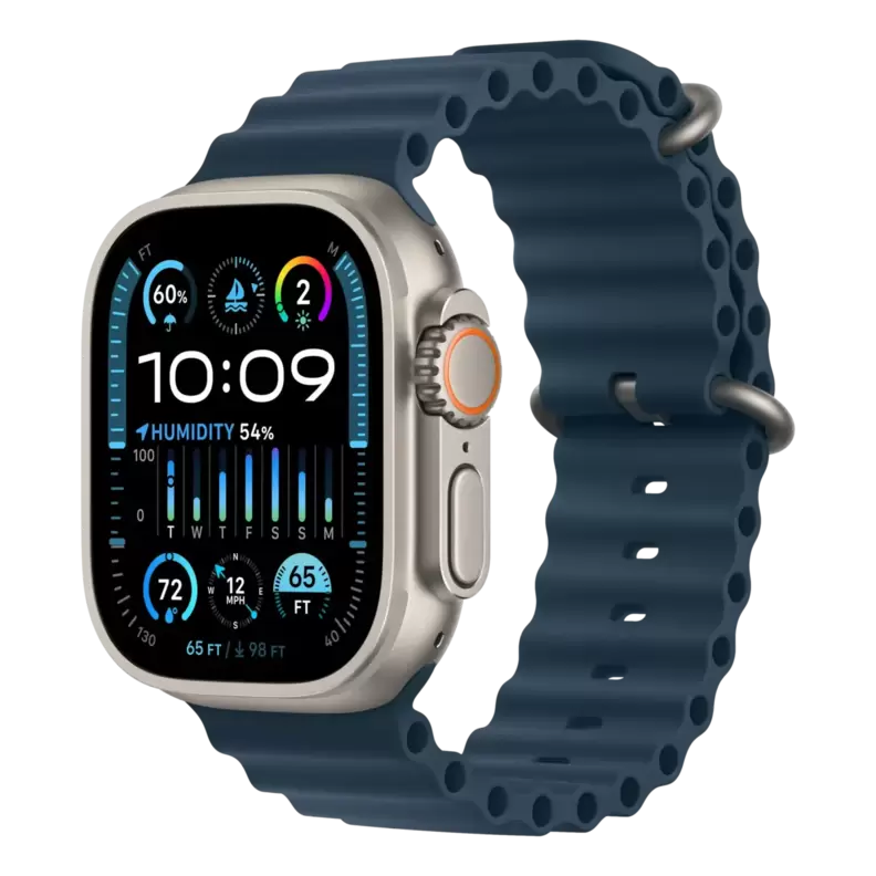 Apple Watch Ultra 2 GPS + Cellular, 49 mm Titanium urkasse med blå ocean-rem på tilbud til 6666 kr. hos Power