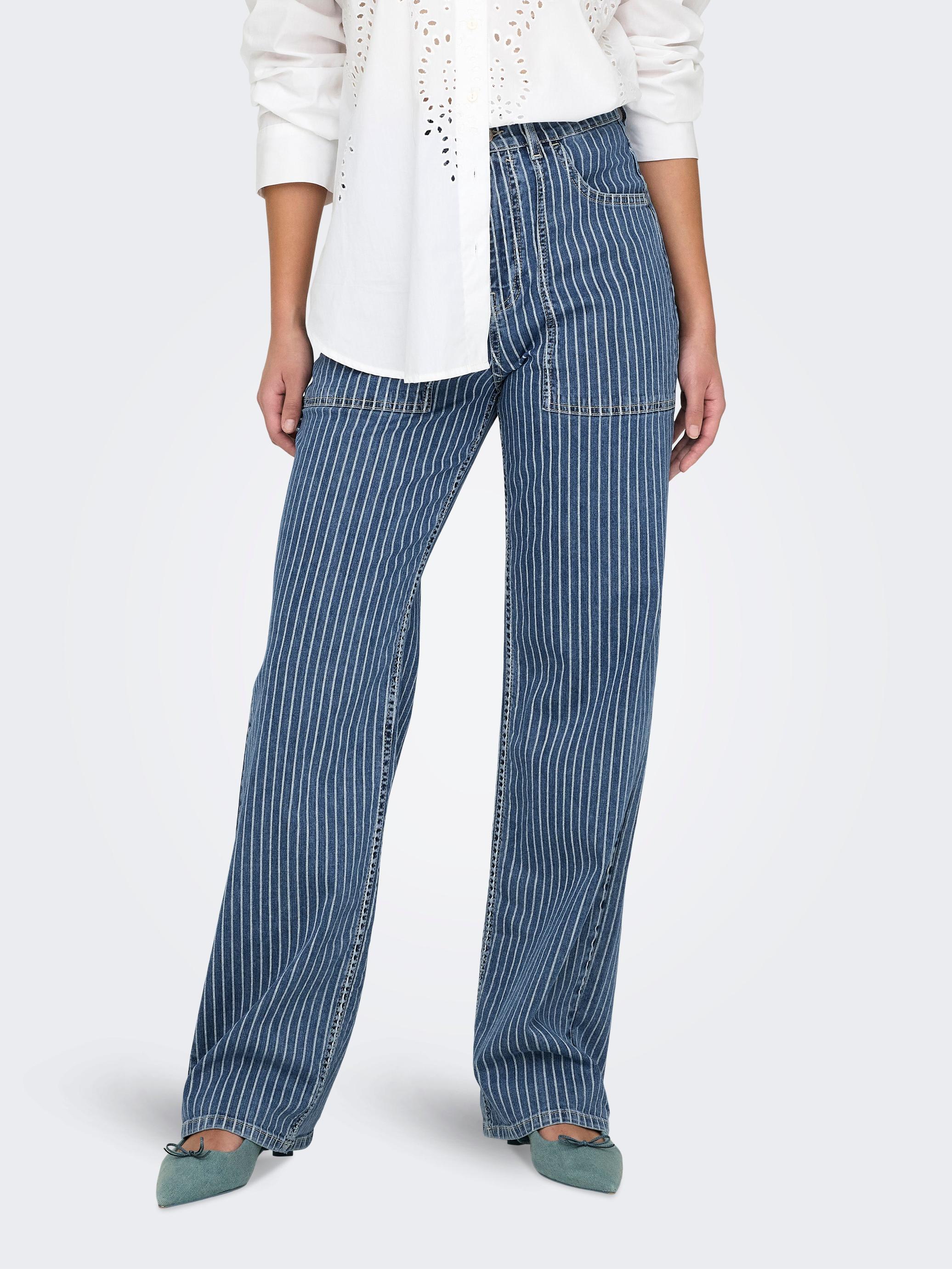 ONLKIRSI High Waist WIDE WORKER STRIPE jeans på tilbud til 449,95 kr. hos Only