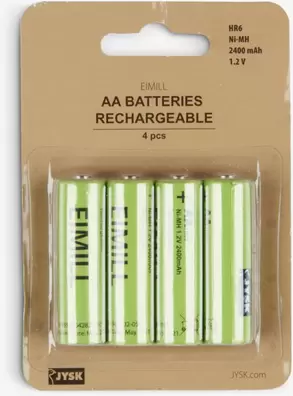 Batterier EIMILL genopladelig AA 4 stk/pk på tilbud til 40 kr. hos JYSK